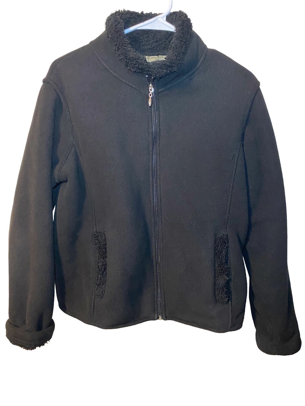 Jane Ashley Women's Black Faux Suede Sherpa Trim Zip Jacket Size L Vintage